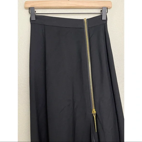Monika Chiang Side Slit Maxi Skirt 00 Black High Waisted Gold Zip Flare Full - Picture 4 of 9